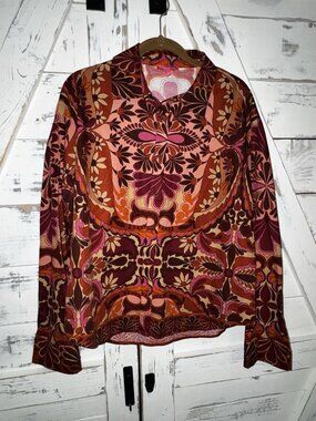 Flying Tomato Pink Red Paisley Retro 70s Shirt Cuffed Sleeves Size Large NWT
